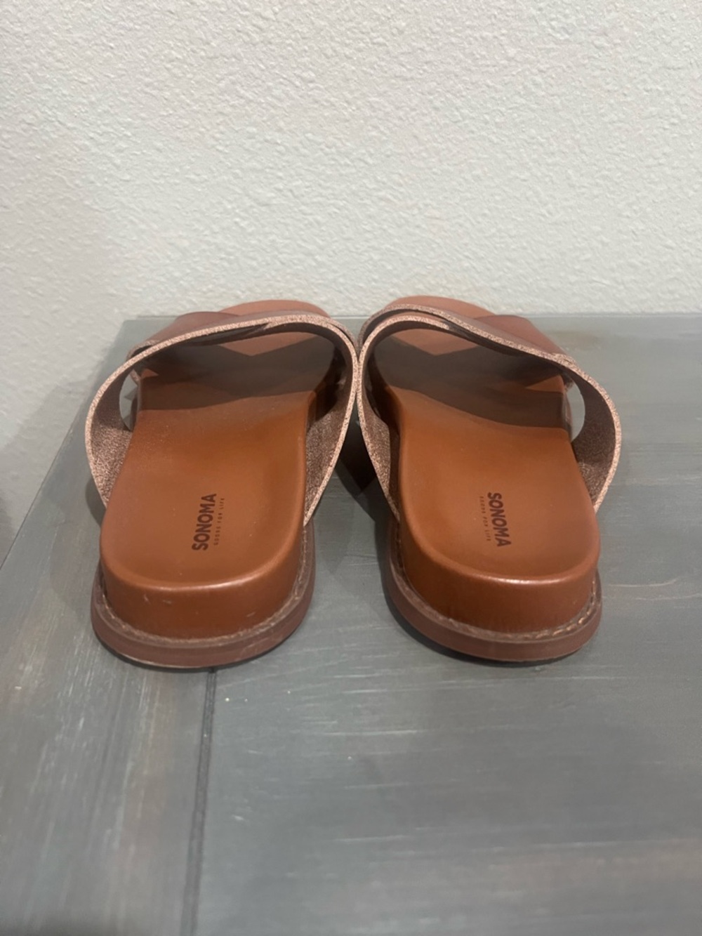 Sonoma Cognac Leather-Look Crisscross Slide Sandals - Picture 4 of 8
